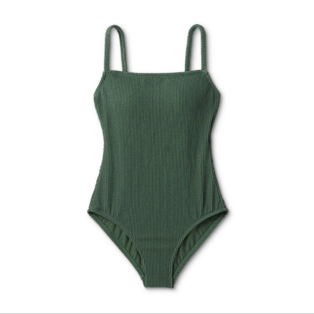Textured square neck one piece swimsuit